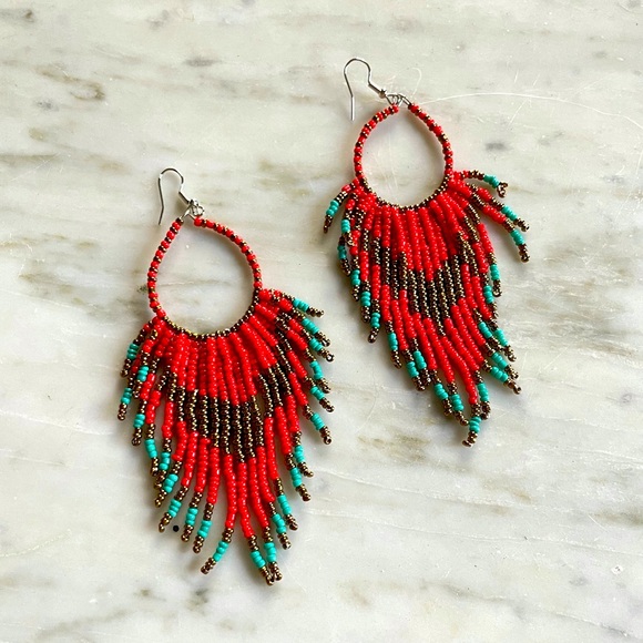 Runway kloset Jewelry - Boho Tassel Beaded Hook Statement Earrings Multi